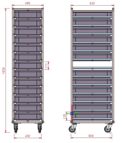 Grondstoffenwagen RVS - 13x 20 liter